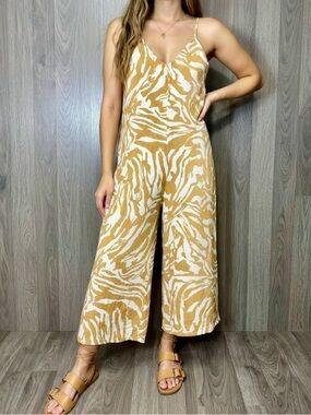 H&M Zebra Print Jumpsuit in Tan and White